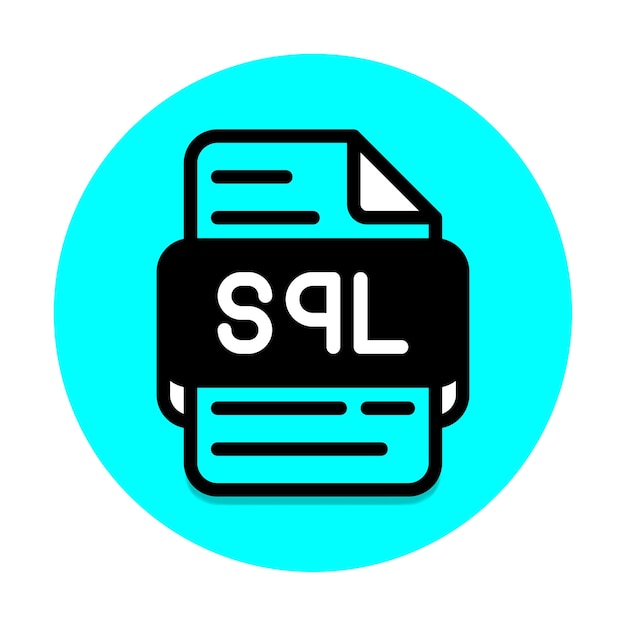 Vector sql file type icon format files or document extension icons in black fill design style