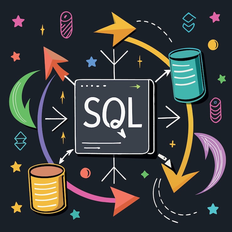 Вектор современный язык программирования sql для баз данных в разработке программного обеспечения или концепции приложений