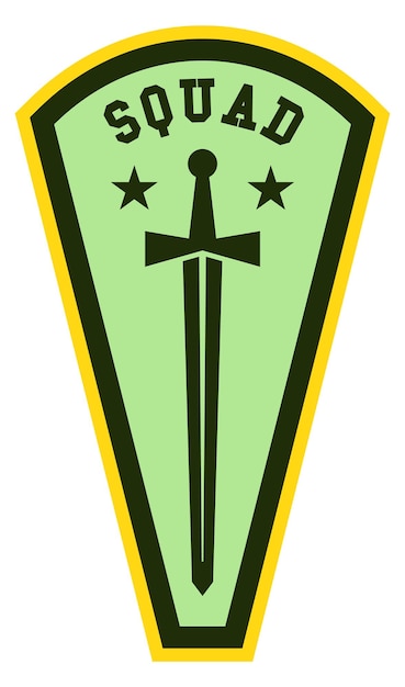 Vector squad badge groene leger tag met zwaard symbool geïsoleerd op een witte achtergrond