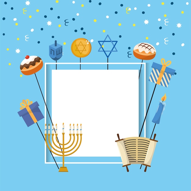 Vector squard with happy hanukkah religion celebration