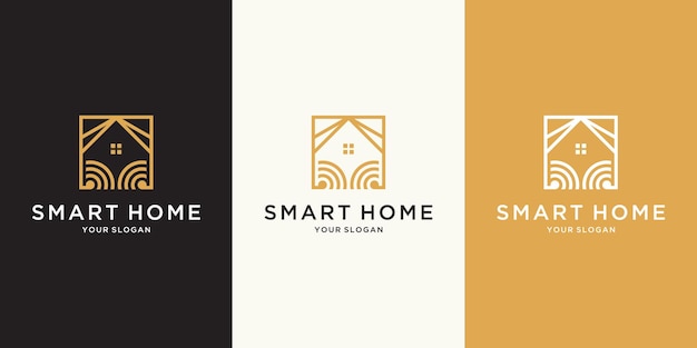 Logo quadrato astratto smart home tech con stile line art