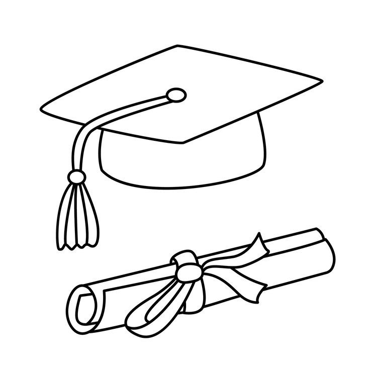 Vector square academic cap and diploma hand drawn doodle illustration black outline