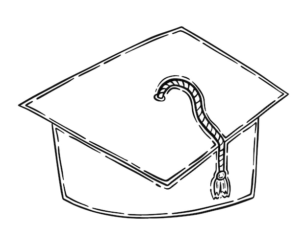Cartone animato lineare di doodle del cappello del laureato del cappello accademico quadrato