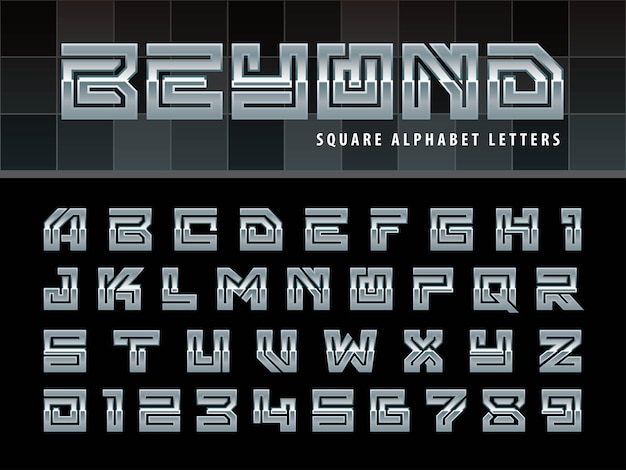 Square alphabet letters, one linear stylized rounded fonts