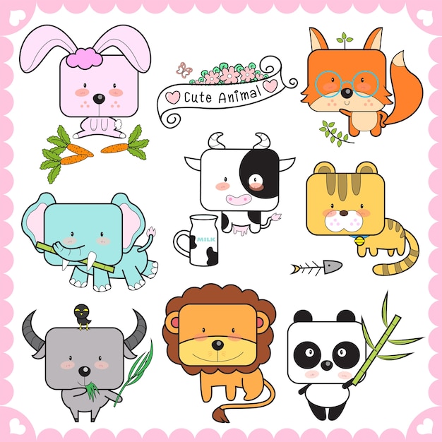 Vector square animal cartoon face