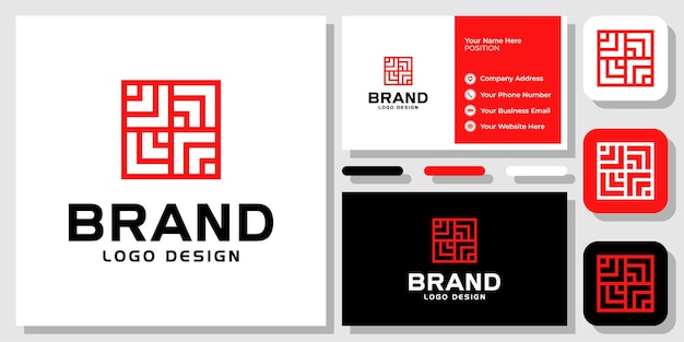 Square Arrow Box Red Abstract Geometric Success Growth Up Logo Design with Business Card Template