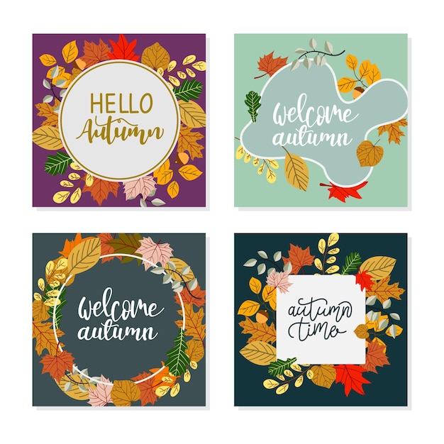 Modello di banner quadrato autunnale elegante cornice in fogliame secco illustrazione vettoriale di cartoni animati piatti naturali decorativi per annunci promozionali di vendita stagionali