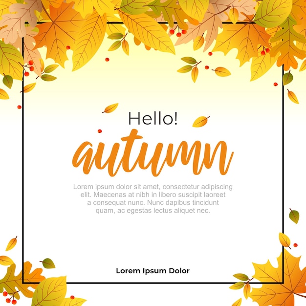 Square autumn leaf greeting social media banner post template