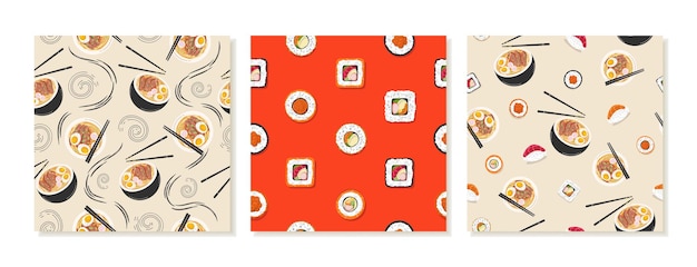 アジアの日本食レストラン向けのシームレスなソーシャル メディア パターンを使用した正方形の背景テンプレート