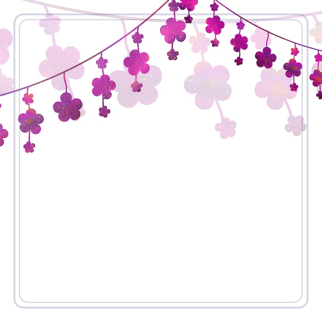 Square background with colorful floral doodle garlands with a watercolor effect