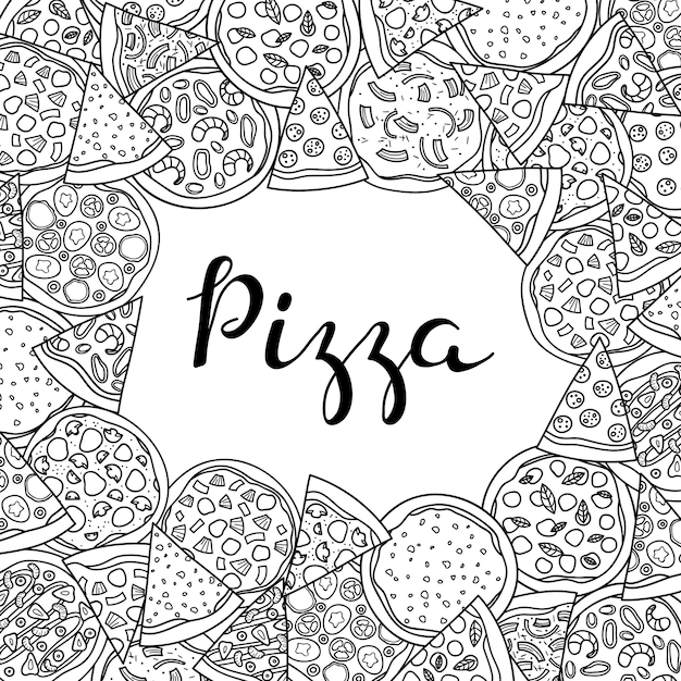 Square background with hand drawn pizza