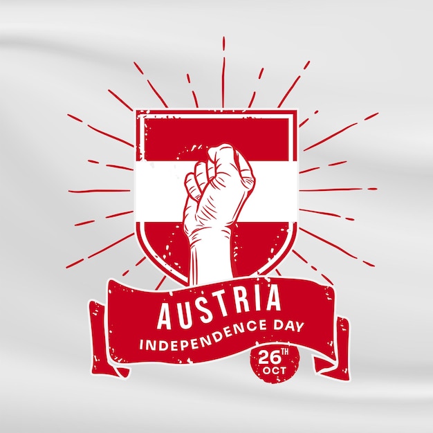 オーストリア独立記念日のお祝いの正方形のバナー イラストを振って旗と手を握り締めたベクトル図
