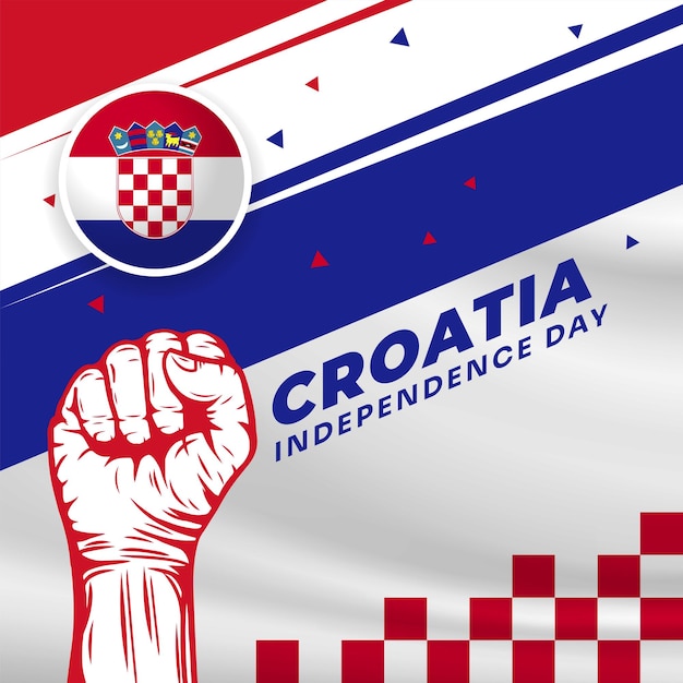 クロアチア独立記念日のお祝いの正方形のバナー イラストを振って旗と手を握り締めたベクトル図