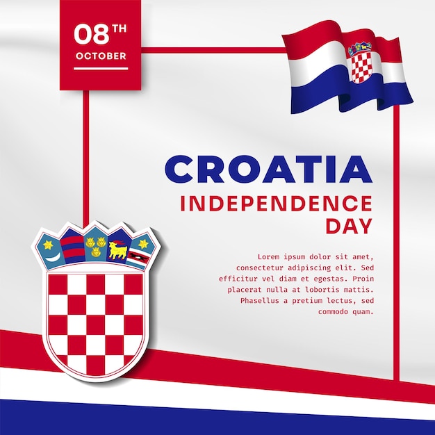 Vector square banner illustration of croatia independence day celebration waving flag and hands clenched vector illustration