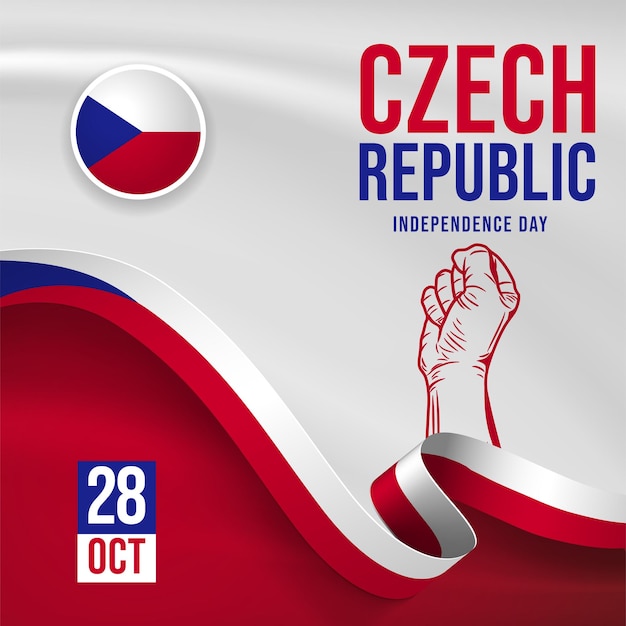 Square Banner illustration of Czech Republic independence day celebration Waving flag and hands clenched Vector illustration