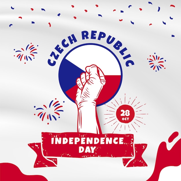 Square Banner illustration of Czech Republic independence day celebration Waving flag and hands clenched Vector illustration