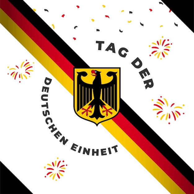 Square Banner illustration of German Unity Day celebration Translation Day of German unity Waving flag and hands clenched Vector illustration