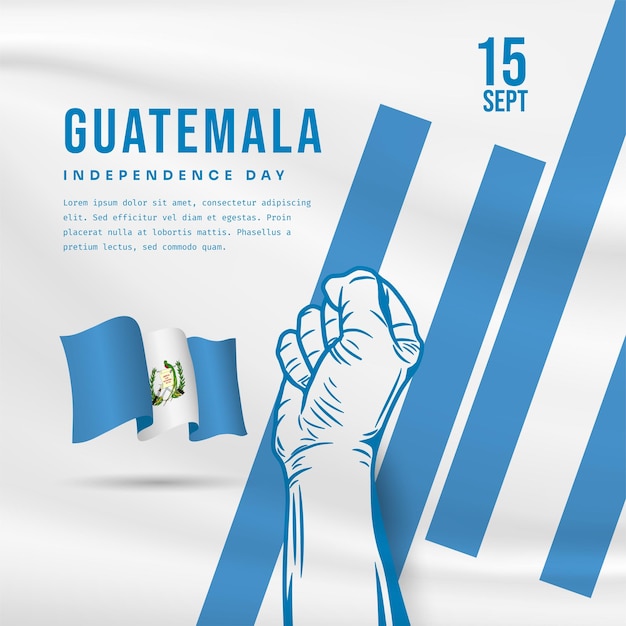 Vettore illustrazione di bandiera della celebrazione della giornata dell'indipendenza del guatemala sventolando la bandiera e le mani strette illustrazione vettoriale