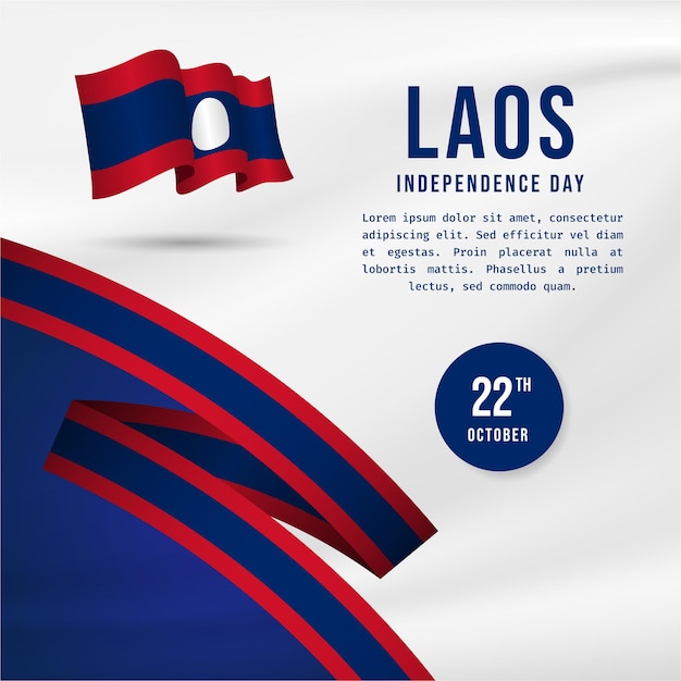 Square Banner illustration of Laos independence day celebration Waving flag and hands clenched Vector illustration