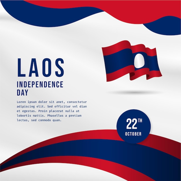 ラオス独立記念日のお祝いの正方形のバナー イラストを振って旗と手を握り締めたベクトル図