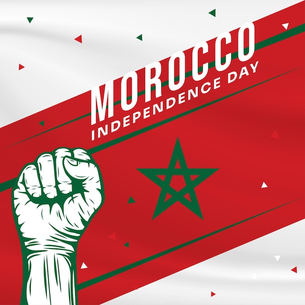 Square Banner illustration of Morocco independence day celebration with text space Waving flag and hands clenched Vector illustration