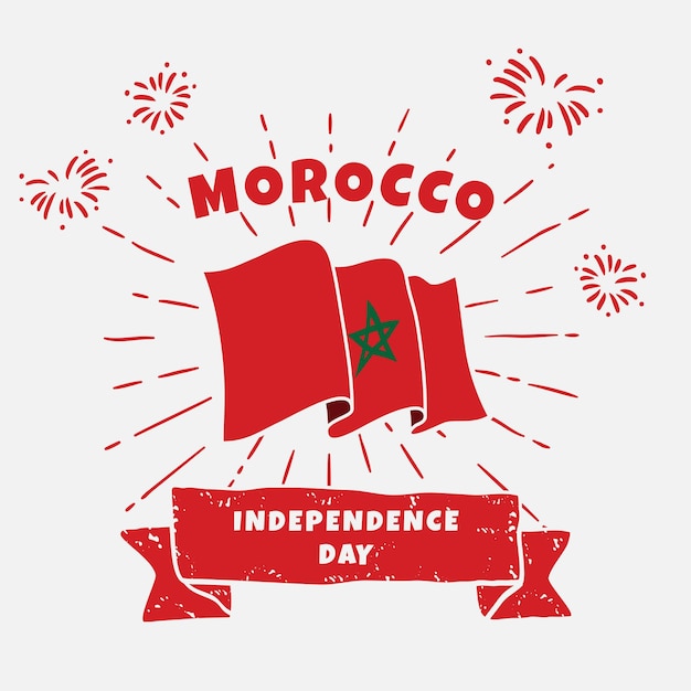 テキストスペースを持つモロッコ独立記念日のお祝いの正方形のバナーイラスト手を振って旗と握りしめたベクトルイラスト