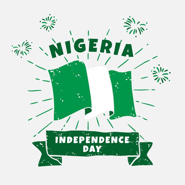 Vector square banner illustration of nigeria independence day celebration waving flag and hands clenched vector illustration