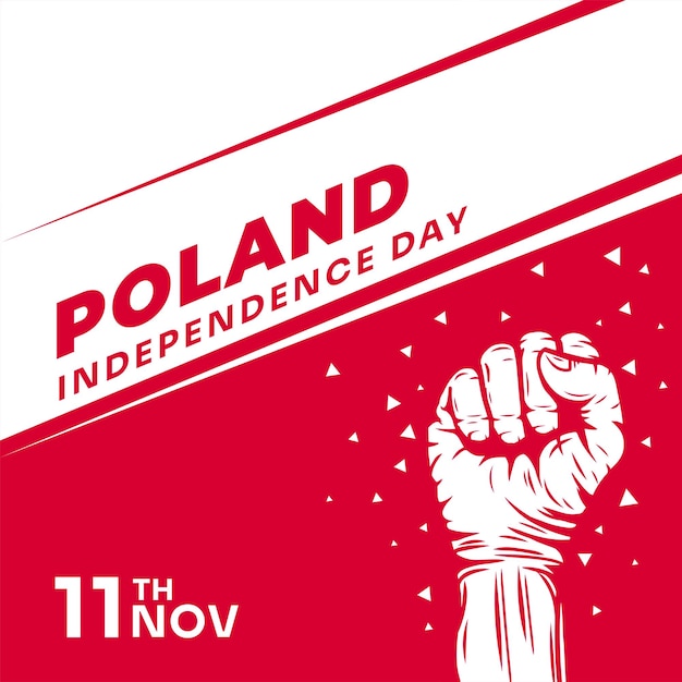 Square Banner illustration of Poland independence day celebration Waving flag and hands clenched Vector illustration