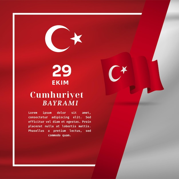 Square banner illustration of republic day turkey celebration translation 29 october republic day turkey waving flag and hands clenched vector illustration