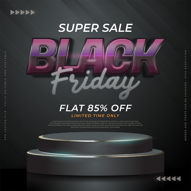 Square banner limited offer black friday super sale with editable three dimension style