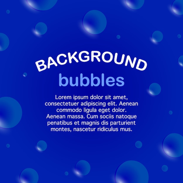 Square banner, soap bubbles on a blue background. template for text.