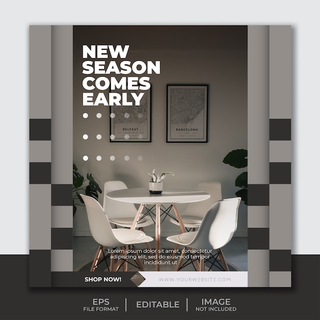 Vector square banner template for instagram post feed, furniture interior decoration