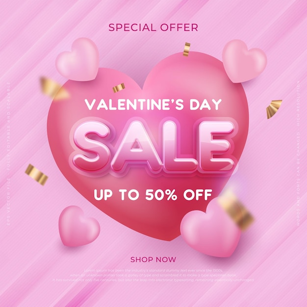 Vector square banner valentines day sale with many sweet hearts