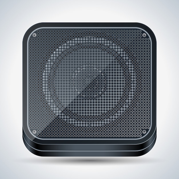 Square black plastic loudspeaker realistic vector icon