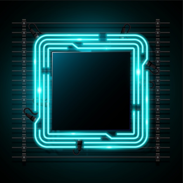 Square blue neon banner design