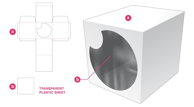 Square box and circle window with transparent plastic sheet die cut template