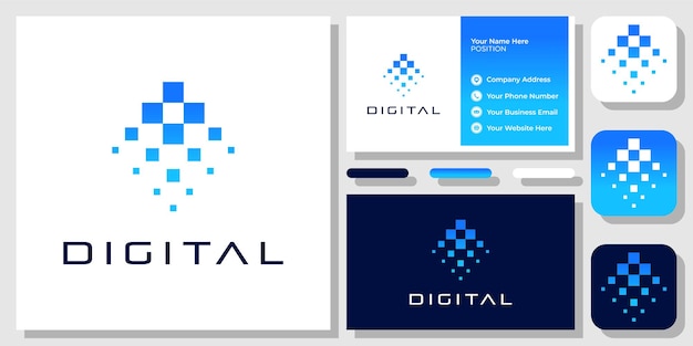 Square box сфера инноваций цифровых технологий растет вверх дизайн логотипа с шаблоном визитной карточки