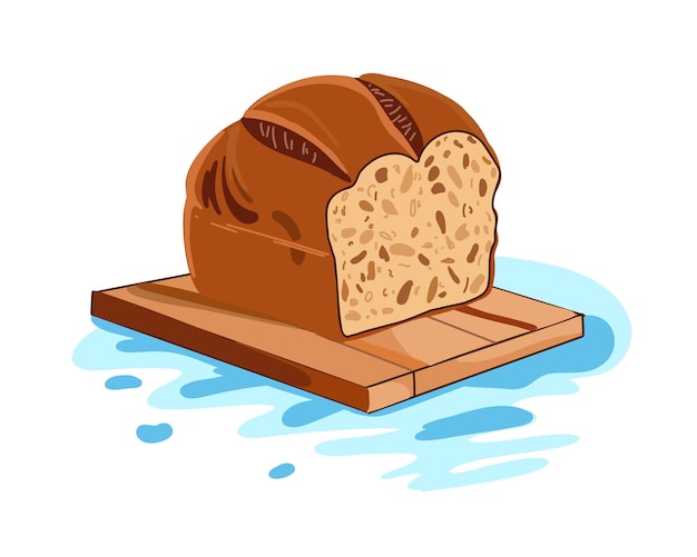 square bread on a wooden board on a white background vector illustration