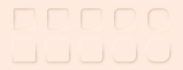 Square buttons in a neomorphic style A set of beigecolored user interface design elements