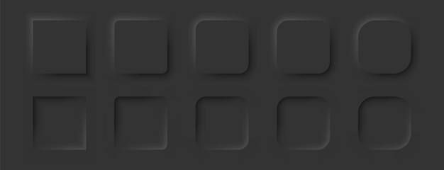Square buttons in a neomorphic style a set of user interface design elements in black
