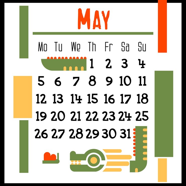 Vector square calendar page for may 2024 green geometric dragon isolated on a white year of the dragon