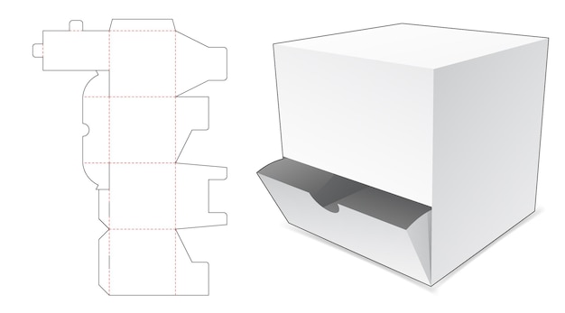 Квадратная коробка для конфет и вырезанный шаблон с откидным клапаном