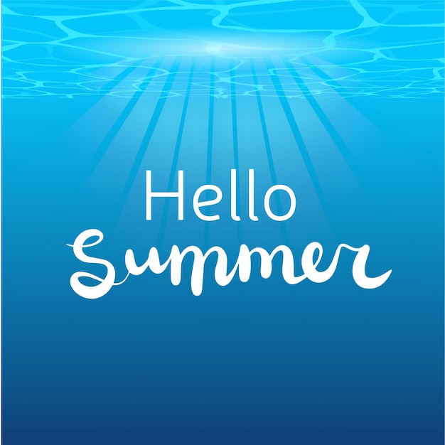 Square card with word hello summer hand drawn calligraphy handwriting