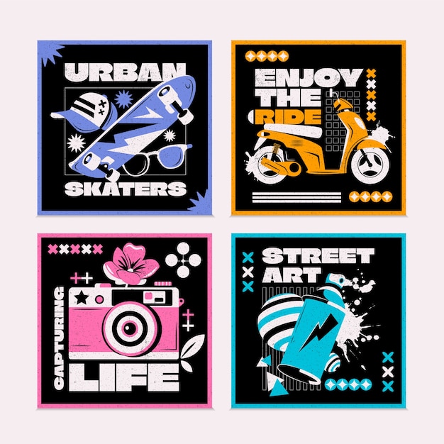 Vector square cards with urban prints for t-shirt