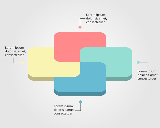4 요소에 대한 프리젠 테이션을위한 인포 그래픽을위한 사각형 차트 템플릿