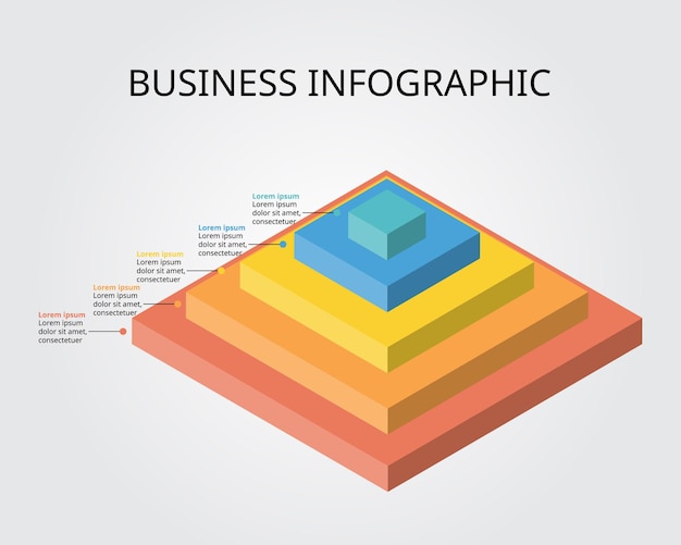 Modello di grafico quadrato per infografica per la presentazione per 5 elementi