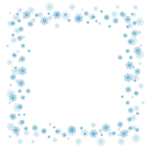 Vector square christmas border or frame with random scatter falling snowflakes