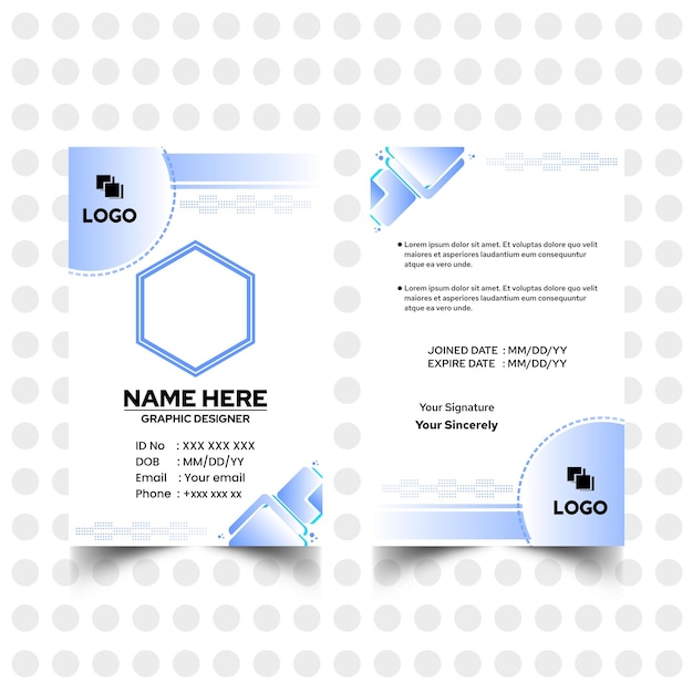 Square circle bright blue id card template