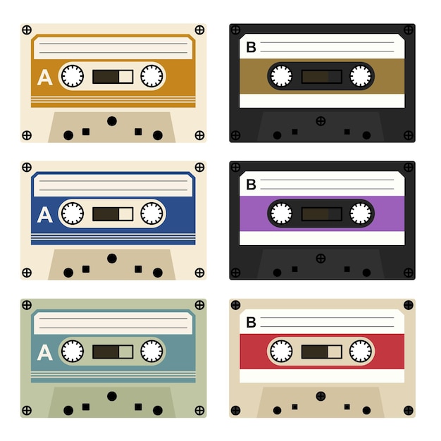 Vector square colorful retro cassette tape decoration element for social media post