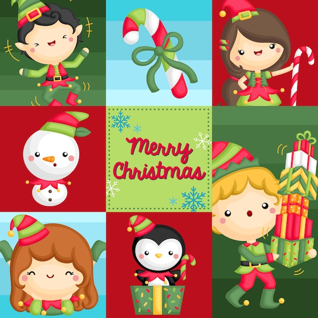Square Composition of Girl and Boy in Elf Costume